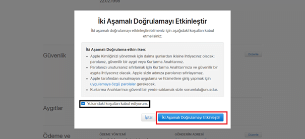 apple çift faktörlü doğrulama